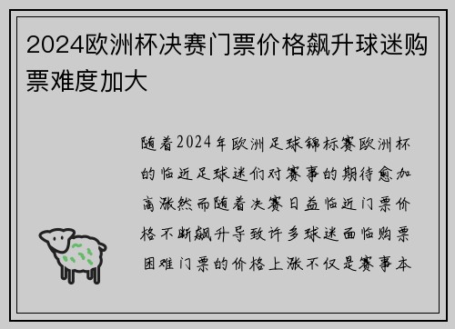 2024欧洲杯决赛门票价格飙升球迷购票难度加大