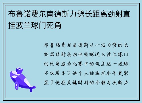 布鲁诺费尔南德斯力劈长距离劲射直挂波兰球门死角